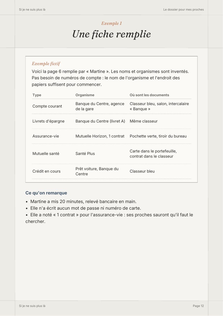 Page 12 du guide : un exemple de fiche remplie